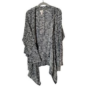 Knox Rose Women's Size M Navy Blue White Geometric Knit Waterfall Cardigan